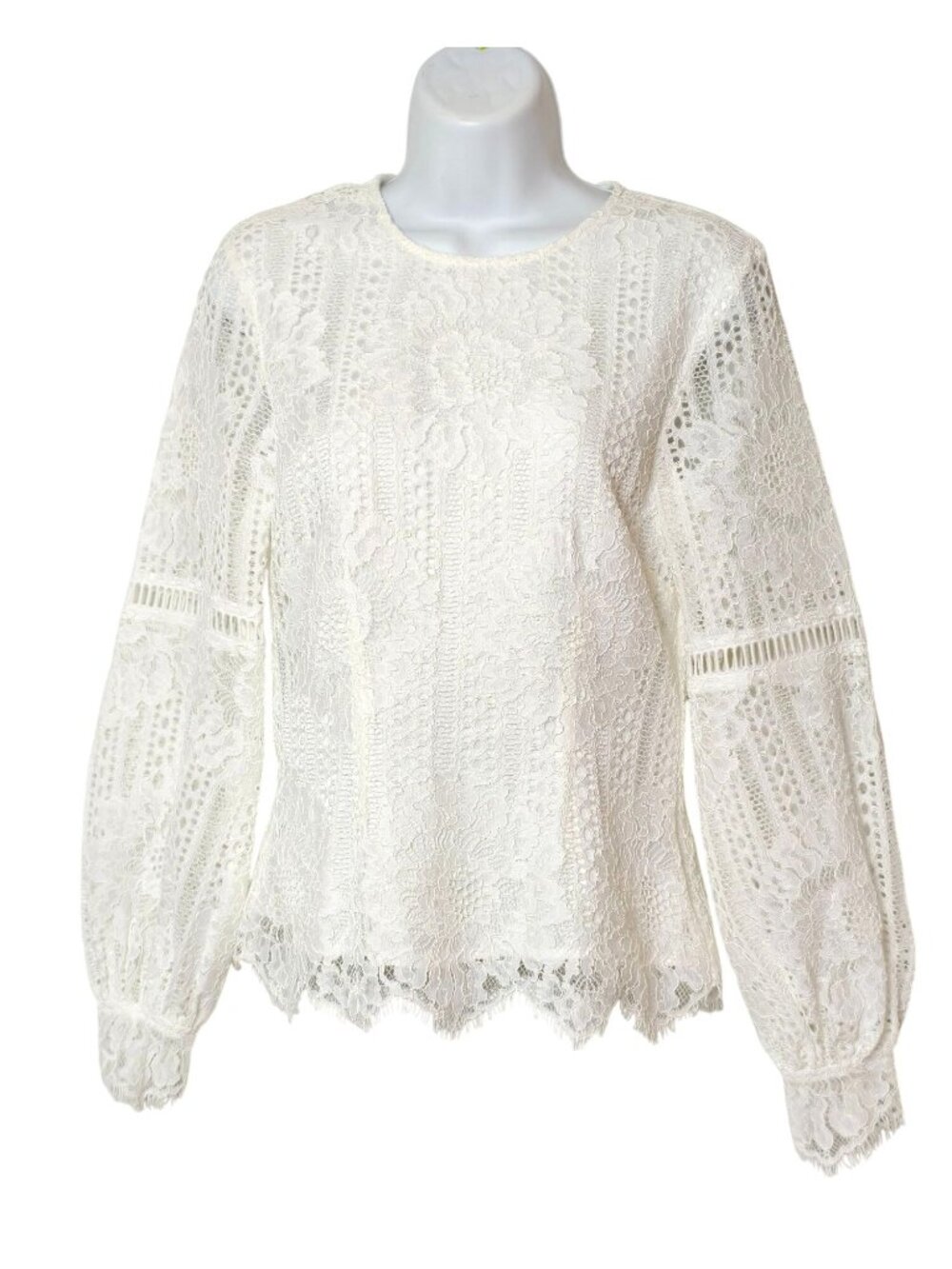 H&M Long Sleeve Blouse 4 White Lace Floral Scalloped Fairy Elegant Keyhole Chic